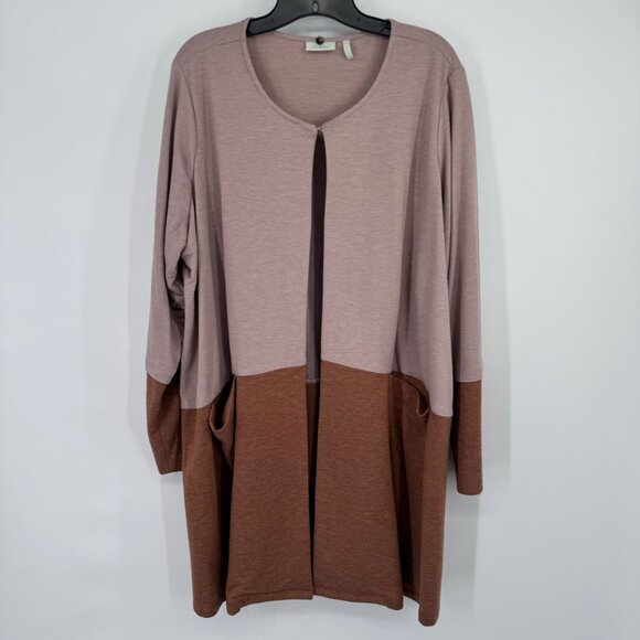 LOGO Lounge Color Block Open Front knit Cardigan Pockets size 2x - Picture 3 of 12